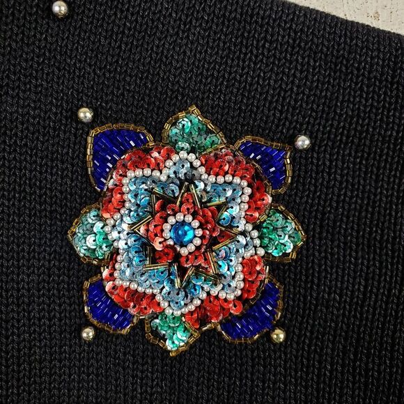 Vintage Victoria Jones Bead Embellished Sweater Black Size Large - Picture 7 of 12